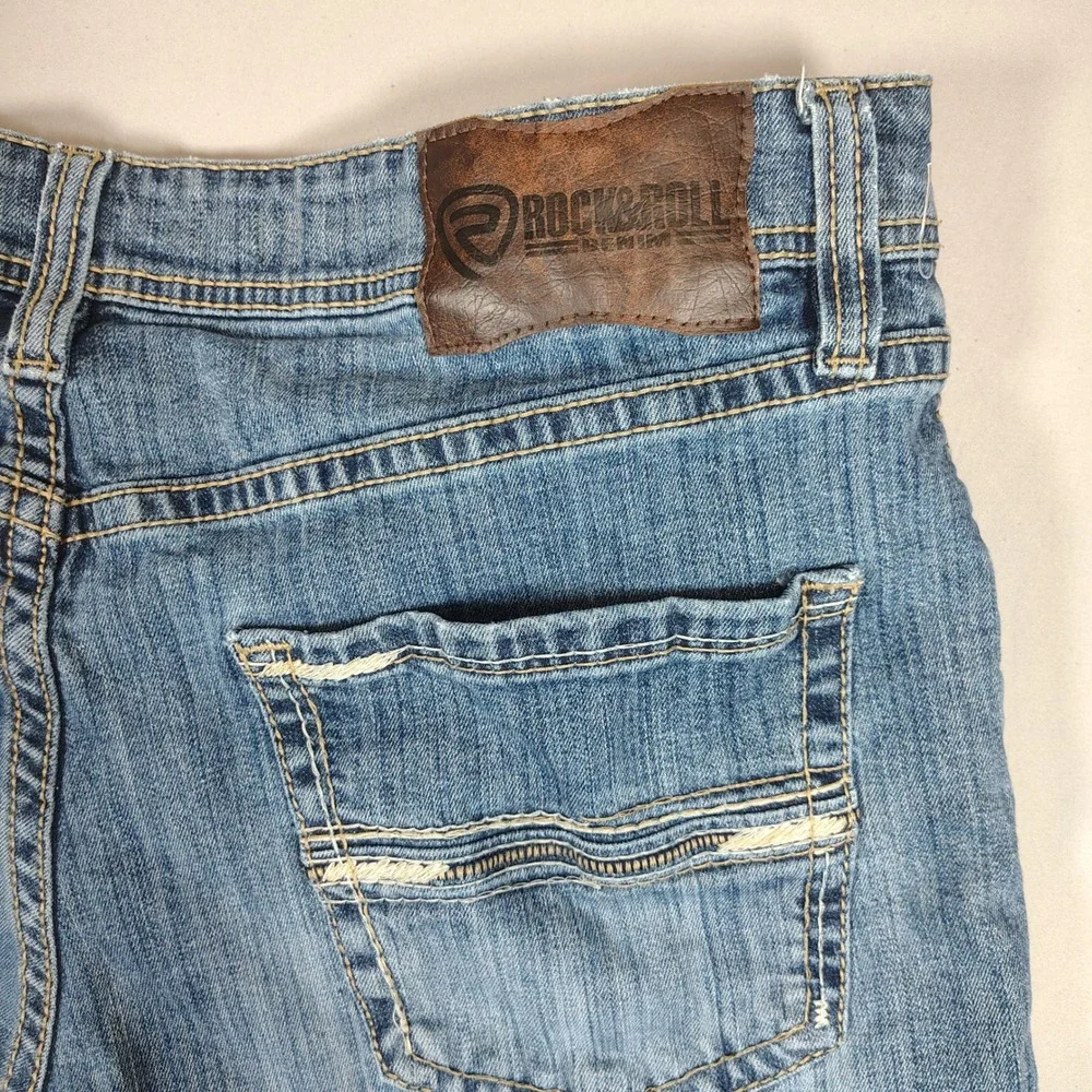 Rock & Roll Denim Bootcut Men 38x34 Blue Relaxed Double Barrel Stretch Denim